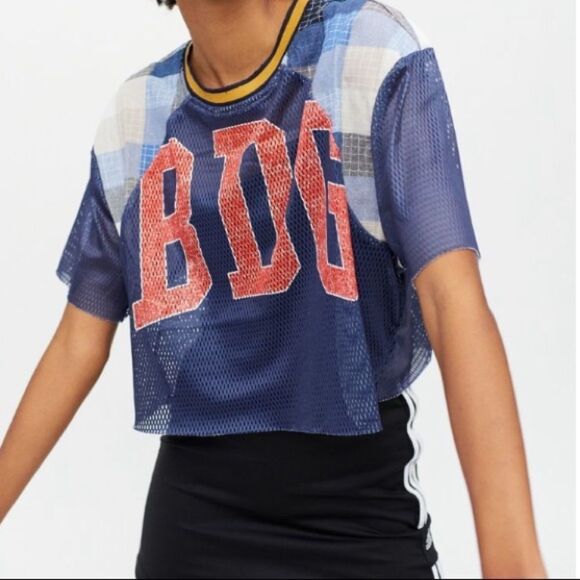NEW BDG Urban Outfitters UO Patchwork Mesh Cropped Tee Top Shirt M L - Picture 1 of 5